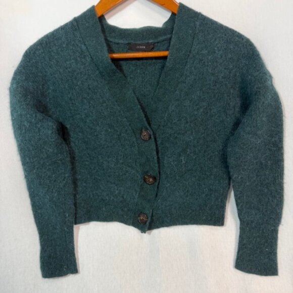 J. Crew Sweaters - J.Crew Alpaca Wool Cardigan M Green Button Front Cropped Soft Cozy